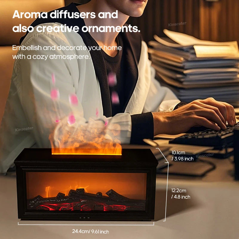Simulated Fireplace Flames Aroma Diffuser Aromatherapy Ultrasonic Air Humidifier Sprayer Remote Controls/Essential Oil Set