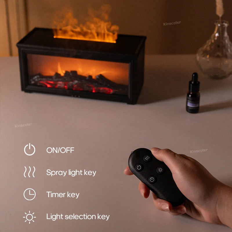 Simulated Fireplace Flames Aroma Diffuser Aromatherapy Ultrasonic Air Humidifier Sprayer Remote Controls/Essential Oil Set