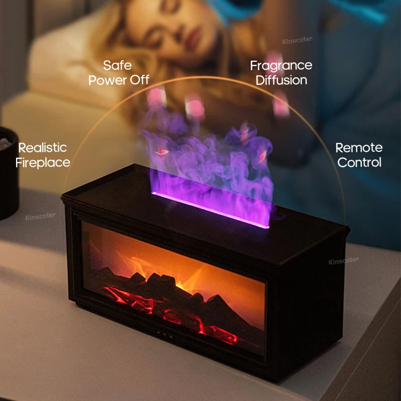 Simulated Fireplace Flames Aroma Diffuser Aromatherapy Ultrasonic Air Humidifier Sprayer Remote Controls/Essential Oil Set