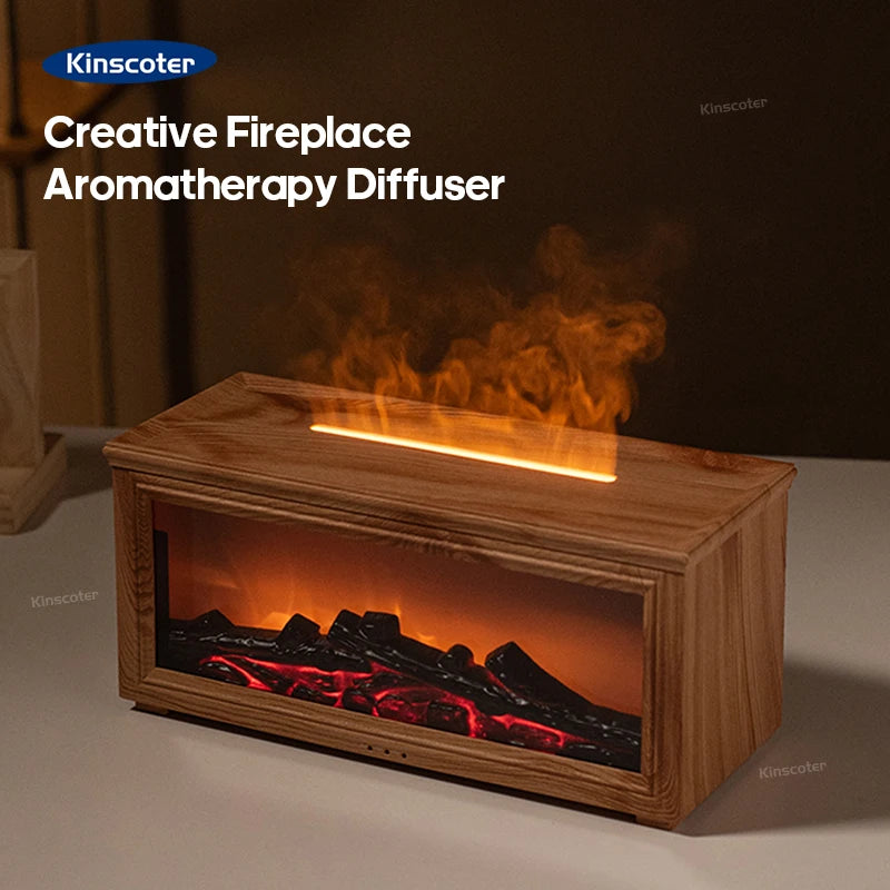 Simulated Fireplace Flames Aroma Diffuser Aromatherapy Ultrasonic Air Humidifier Sprayer Remote Controls/Essential Oil Set